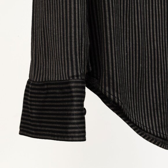 Armani Collezioni Grey and Black Striped Jersey Button-Up Shirt - Picture 5 of 10